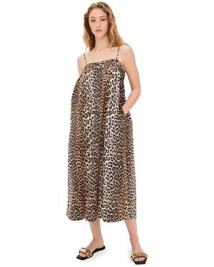 Ganni Printed Cotton Midi Strap Dress - Natural
