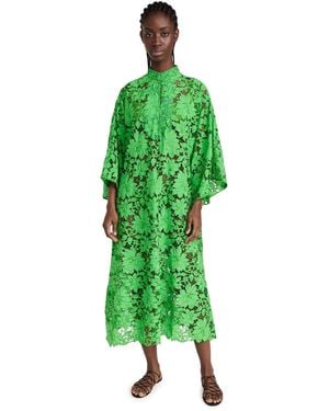 La Vie Style House Open Lace Floral Lace Maxi Caftan - Green