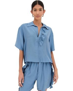 BITE STUDIOS Luna Frill Short Sleeve Shirt - Blue