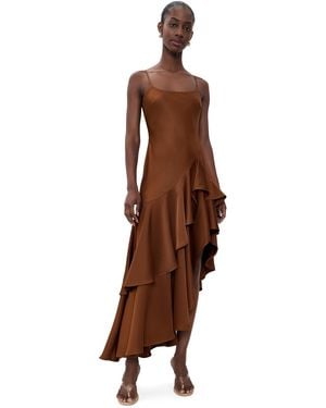 Susana Monaco Satin Double Ruffle High Low Dress - Brown