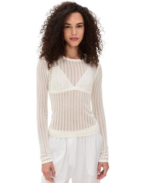 White + Warren Paperfine Lace Stitch Top - White