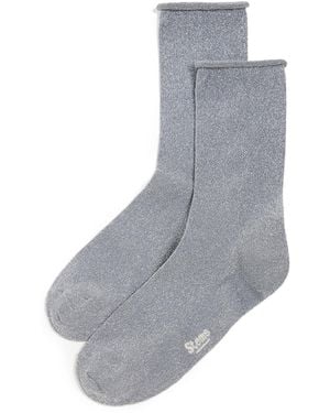 Stems Fine Metallic Rolled Socks - Grey