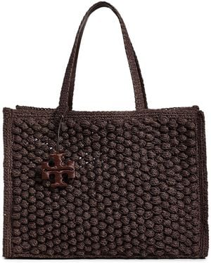 Tory Burch Ella Hand Crochet Popcorn Stitch Large Tote Bag - Black