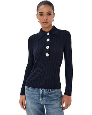 Nackiyé Sugarman Knit Long Sleeve Polo - Blue