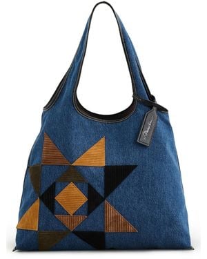 3.1 Phillip Lim Suede Quilted Denim Market Tote - Blue