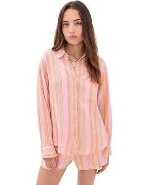 Z Supply Perfect Striped Button Up - Pink