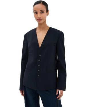 Tibi Tropical Wool Collarless Blazer - Blue