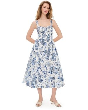 Moon River Corset Floral Midi Dress - Blue