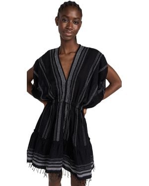 lemlem Leliti Short Plunge Neck Dress - Black