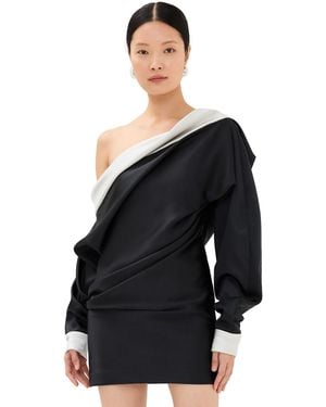 Prabal Gurung Long Sleeve One Shoulder Mini Dress - Black