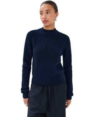 Tibi Cardigan Stitch Wool Shrunken Crewneck - Blue