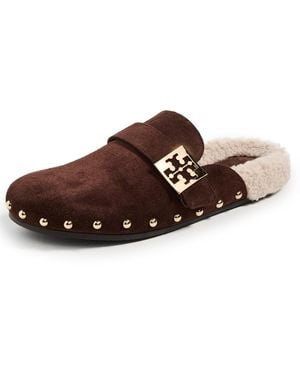 Tory Burch Mellow Stud Shearling Mules - Brown