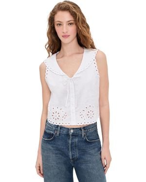 Le Jean Embroidered Eyelet Sailor Top - White
