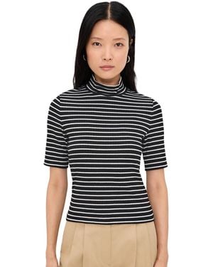 Rag & Bone The Knit Stripe Rib Turtleneck Tee - Black