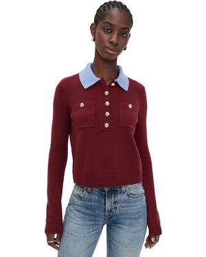 Self-Portrait Burgundy Contrast Collar Knit Top - Red