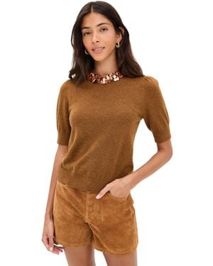 Ulla Johnson Liv Embroidered Cashmere Short Sleeve Knit - Brown