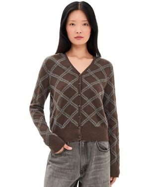 Vince Diamond Plaid V-Neck Cardigan - Black