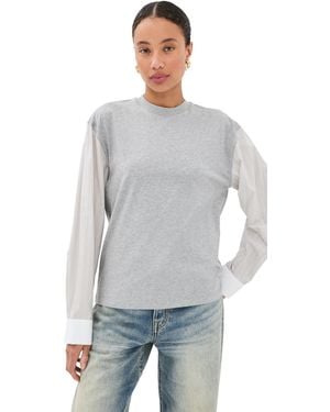 MERYLL ROGGE T-Shirt With Shirting Sleeves - Grey