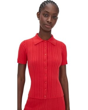 Le Bos Ribbed Button Up - Red