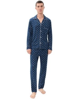 Eberjey William Printed Long Pajama Set - Blue
