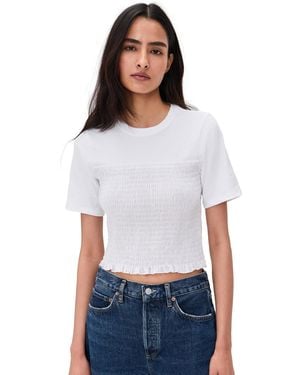 ATM Mixed Media Smocked Top - White