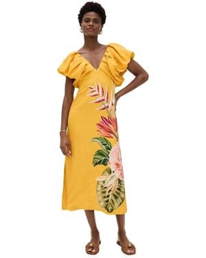 FARM Rio Spring Awakening Pure Linen Dress - Yellow