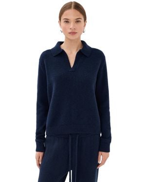 The Elder Statesman Henley Cashmere Top - Blue