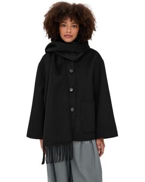 MEIMEIJ Lana Wool Peacoat With Attached Scarf - Black