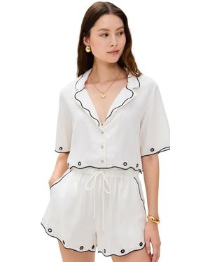 dress to Embroidered Scallop Crop Shirt - White