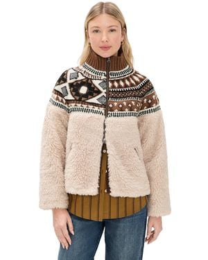 Sea Linea Fair Isle Knit Combo Fleece Jacket - Natural