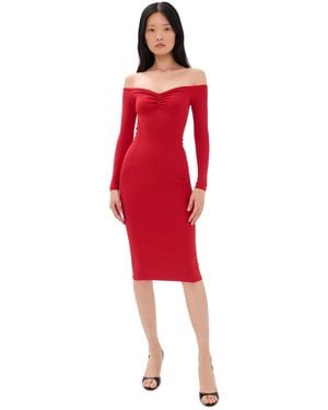Fleur du Mal Off Shoulder Hourglass Rib Midi Dress - Red
