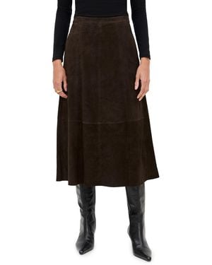 Vince Mid Rise Flared Suede Skirt - Black