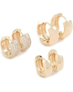By Adina Eden Solid/Pave Wide Huggie Earrings Combo Set - Metallic