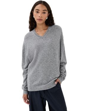 Tibi Washable Cashmere Easy V Neck Sweater - Gray