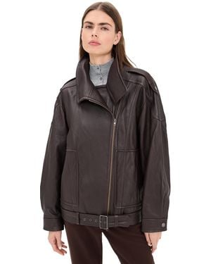 Vince Leather Oversized Biker Jacket - Black