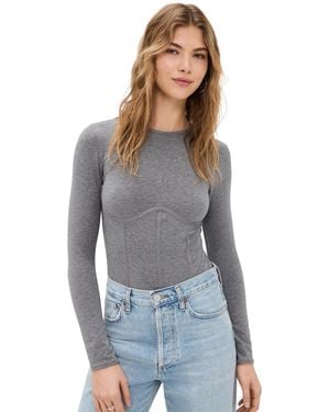Fleur du Mal Long Sleeve T-Shirt Thong Bodysuit - Black