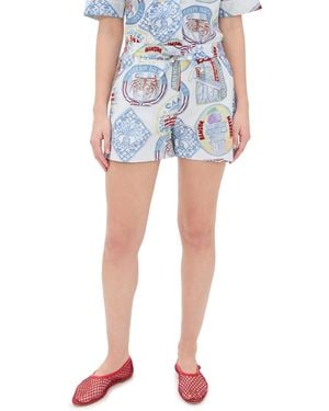 Damson Madder Pull On Holiday Print Shorts - Blue