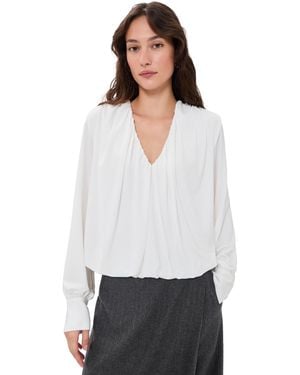 Vince V Neck Bubble Top - White
