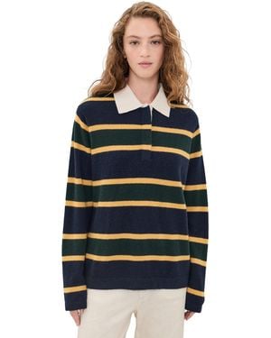 White + Warren Cashmere Rugby Polo Pullover - Blue