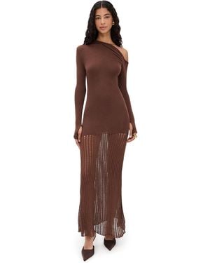 Seven Wonders Greta One Shoulder Knit Maxi Dress - Brown