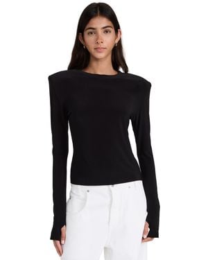 Norma Kamali Shoulder Pad Long Sleeve Crew Top - Black