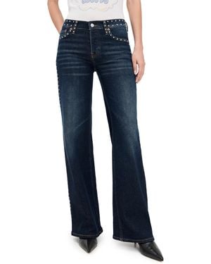 RE/DONE Studded Mid Rise Wide Leg Jeans - Blue