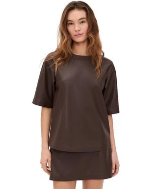 Le Bos Caroline Faux Leather Tee - Brown