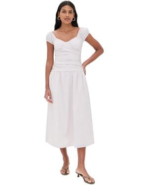 Wayf Ruched Waist Midi Dress - White
