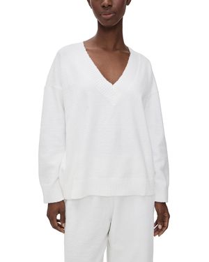 Eberjey Recycled Boucle V Neck Sweater - White