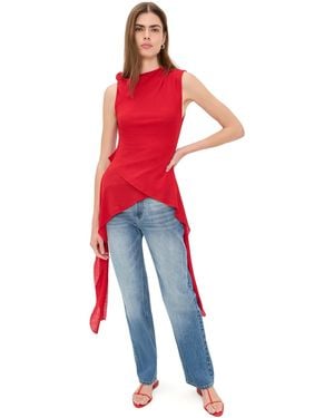 Ganni Marl Mesh Tie Knot Tank Top - Red