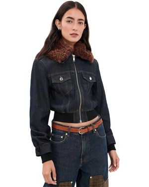 Ganni Slub Denim Cropped Bomber Jacket - Black