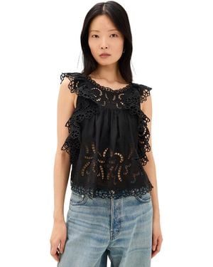 Sea Marja Embroidery Flutter Tank - Black