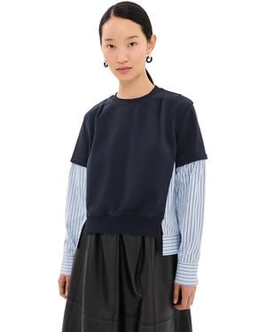 3.1 Phillip Lim Stripe Poplin Combo Sweatshirt - Blue