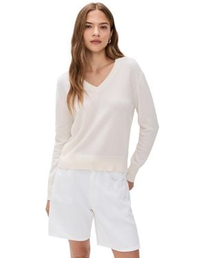 White + Warren Cashmere V Neck - White